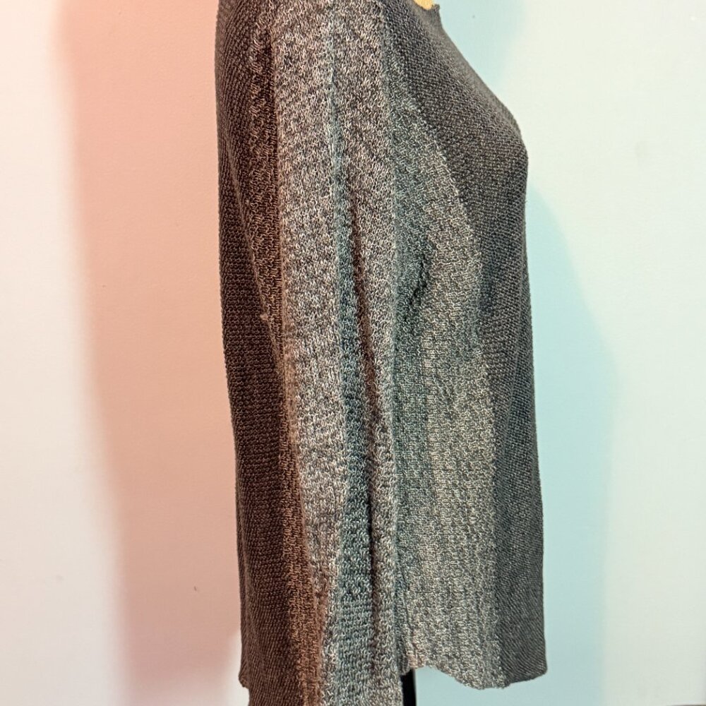 Eileen Fisher Linen Knit Sweater Top Gray Scoop Neck Size S